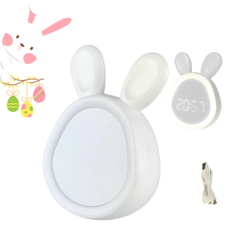 Oswietlenie-do-pokoju-dzieciecego - lampka nocna led z zegarkiem i budzikiem prezent dla dzieci zajączek interblue firmy ECOLIGHT 