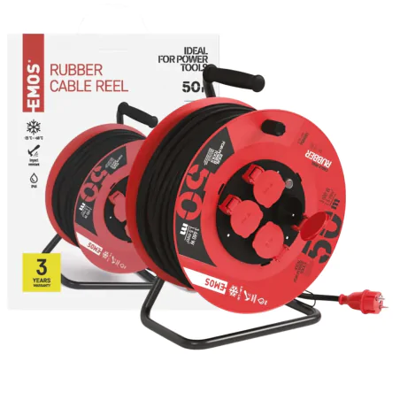 Przedluzacze-bebnowe - przedłużacz zwijany gumowy 4 gniazda 3x1,5 50m p084501 emos - 1908245003 