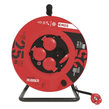 Przedluzacze-bebnowe - przedłużacz zwijany gumowy - 4 gniazda, 3x1,5, 25m p084251 emos - 1908242503 