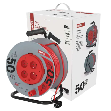Przedluzacze-bebnowe - przedłużacz zwijany bębnowy 4 gniazda 3x1,5mm 50m czarny emos 