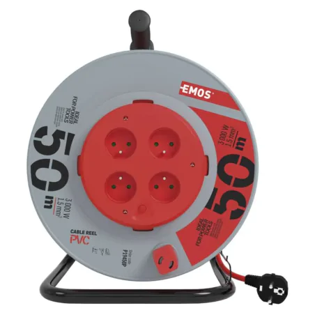 Przedluzacze-bebnowe - przedłużacz zwijany bębnowy 4 gniazda 3x1,5mm 50m czarny emos 