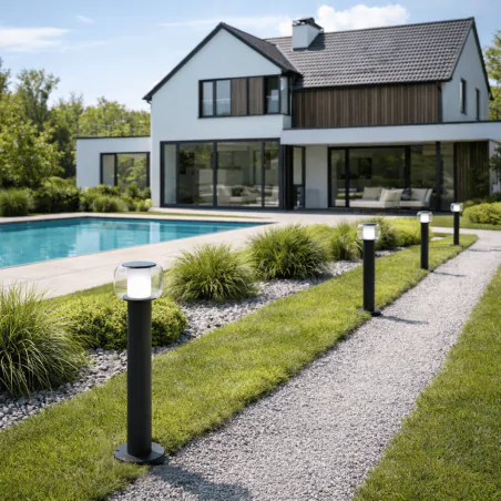 Lampy-ogrodowe-stojace - lampa stojąca do ogrodu led 80cm czarna słupek zewnętrzny oświetleniowy 12w 4000k malaga polux/goldlux 