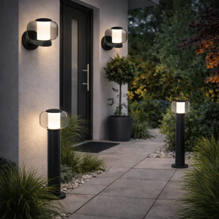 Kinkiety-ogrodowe - kinkiet ogrodowy led czarny lampa ścienna elewacyjna 12w 4000k malaga polux/goldlux 