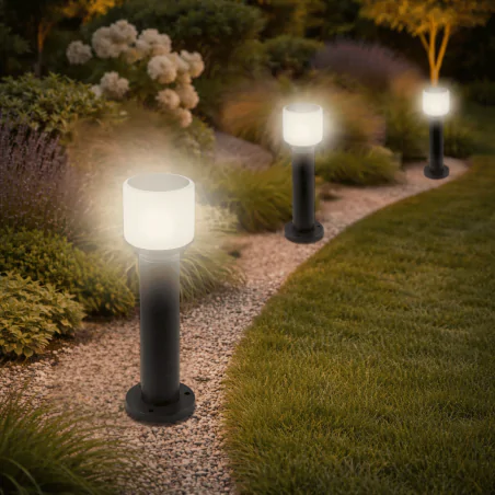 Lampy-ogrodowe-stojace - czarny słupek ogrodowy na żarówkę e27 lampa stojąca 40cm na zewnątrz madrid polux-goldlux 