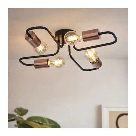 Lampy-sufitowe - czteropunktowa lampa sufitowa czarno-miedziana loft 4x60w e27 herpe 34-66923 candellux 