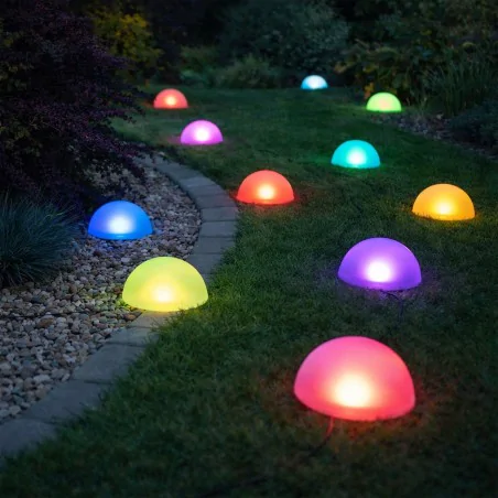 Lampy-solarne - lampa solarna wbijana girlanda ogrodowa białe półkule z kolorowym światłem eko0450 eko-light 