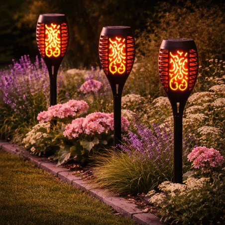 Lampy-solarne - lampka solarna z efektem płomienia wbijana pochodnia z ciepłym światłem 51cm ignis lumiled 