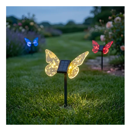 Lampy-solarne - lampa solarna kolorowy motylek do ogródka wbijany rgb eko-light 