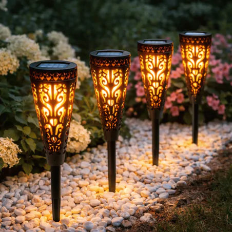 Lampy-solarne - wbijana lampka solarna do ogrodu z imitacją płomienia pochodnia thalia lumiled 