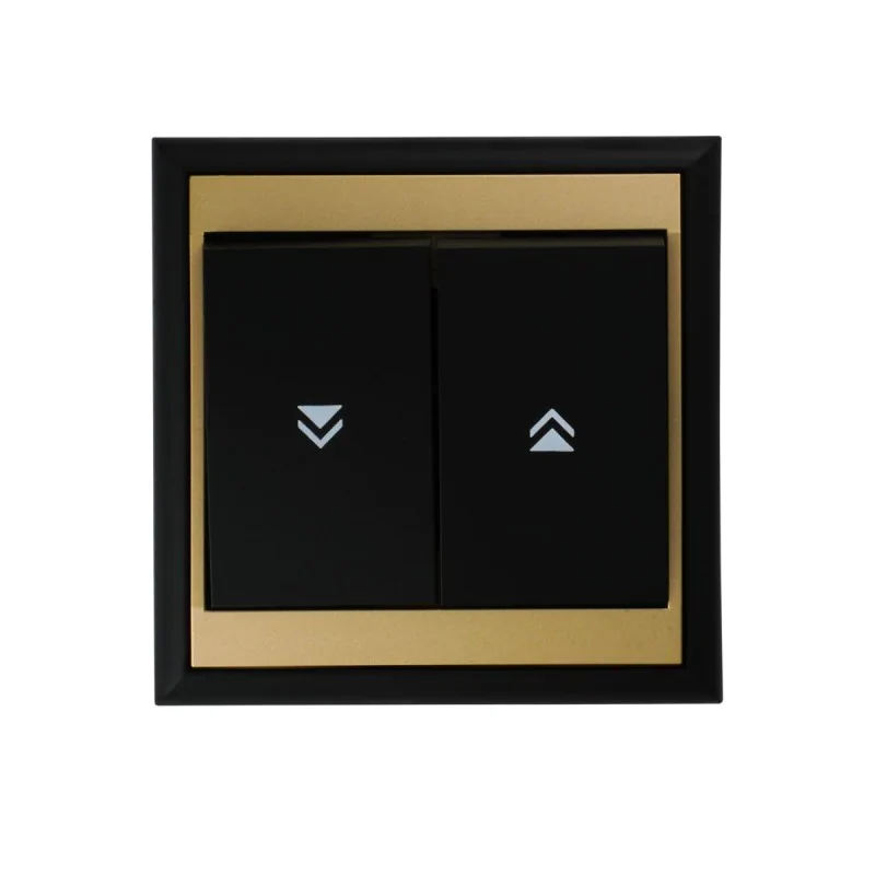 Wylaczniki-zaluzjowe - wyłącznik roletowy dzwonkowy z ramką przycisk żaluzjowy zwierny czarno-złoty matowy wp-10l luna abex firmy ABEX 