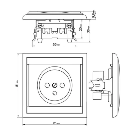 Gniazda-pojedyncze-podtynkowe - czarno-złote gniazdo z klapką do łazienki hermetyczne pt-16lh luna abex 