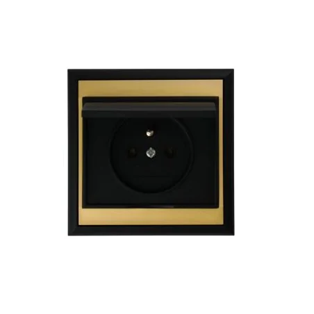 Gniazda-pojedyncze-podtynkowe - czarno-złote gniazdo z klapką do łazienki hermetyczne pt-16lh luna abex 