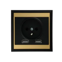 Gniazda-pojedyncze-podtynkowe - czarno-złote gniazdo z portem usb do ładowania telefonu pt-16l luna abex
