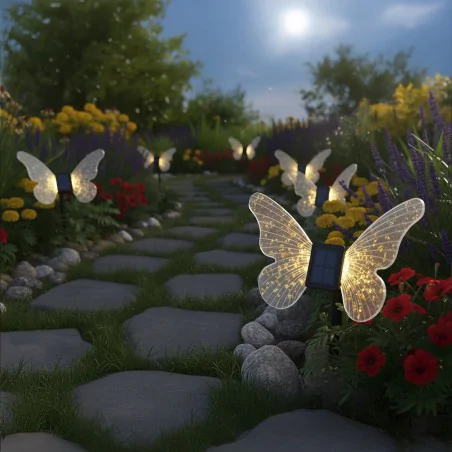 Lampy-solarne - lampa solarna ozdobna motylek do ogródka wbijany ciepłe światło eko-light 