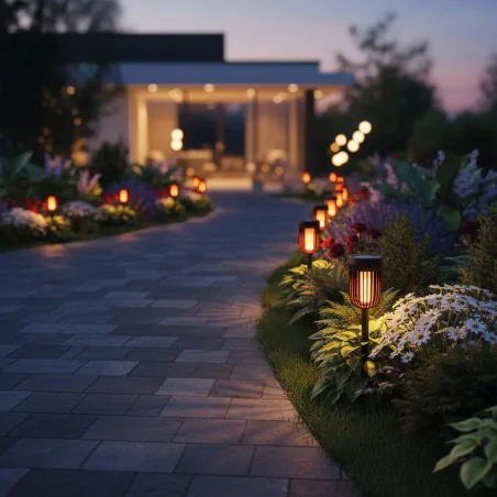 Lampy-solarne - lampka solarna wbijana oświetlenie solarne do ogródka słupek czarny flame pochodnia eko-light 