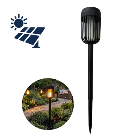 Lampy-solarne - lampka solarna wbijana oświetlenie solarne do ogródka słupek czarny flame pochodnia eko-light 