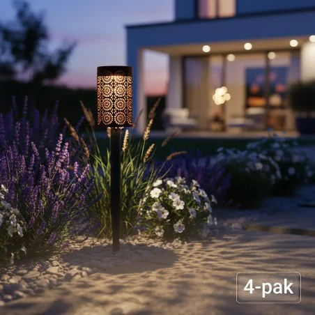 Lampy-solarne - komplet 4 lamp solarnych oświetlenie solarne do ogródka zestaw pochodni decor eko-light 