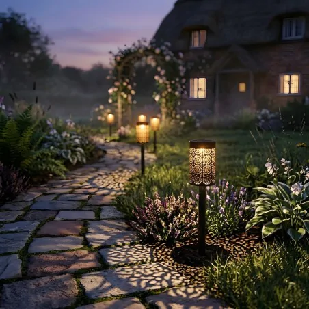 Lampy-solarne - komplet 4 lamp solarnych oświetlenie solarne do ogródka zestaw pochodni decor eko-light 