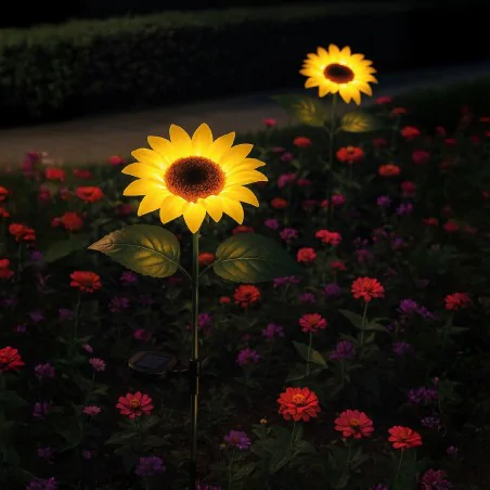 Lampy-solarne - lampka solarna kwiat świecący słonecznik solarny led do ogródka sunflower eko-light 
