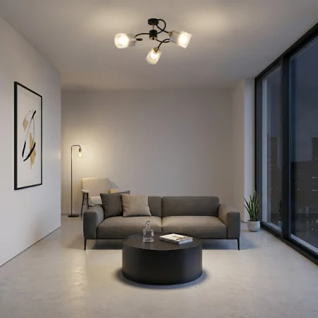 Lampy-sufitowe - lampa ścienno-sufitowa potrójna listwa oświetleniowa czarno-złota 3xe27 paksa ideus 