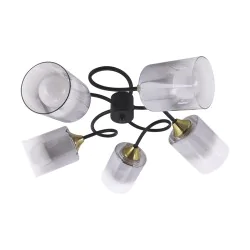 Lampy-sufitowe - lampa słupeł na 5 żarówek oprawa oświetleniowa czarno-złota 5xe27 paksa ideus