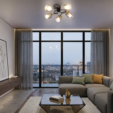 Lampy-sufitowe - lampa słupeł na 5 żarówek oprawa oświetleniowa czarno-złota 5xe27 paksa ideus 