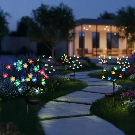 Lampy-solarne - lampka solarna kolorowe kwiatki led oświetlenie solarne drzewko do ogródka eko-light 