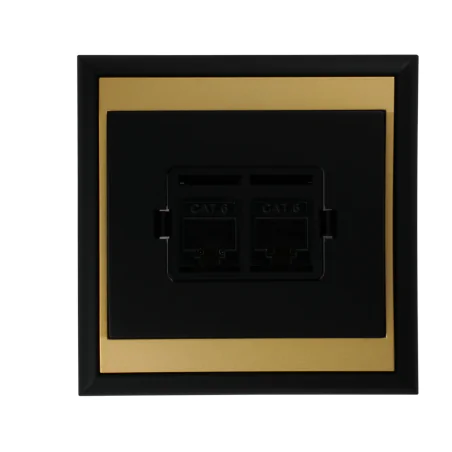 Gniazda-komputerowe - czarno-złote gniazdo internetowe podwójne sieciowe rj45 - 5cat/l2 luna abex 