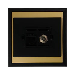 Gniazda-komputerowe - czarno-złote gniazdo internetowe z antenowym typu f tv/f+rj45/l luna abex