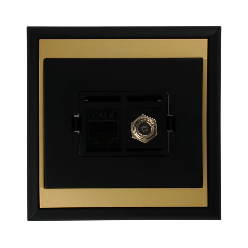 Gniazda-komputerowe - czarno-złote gniazdo internetowe z antenowym typu f tv/f+rj45/l luna abex firmy ABEX 