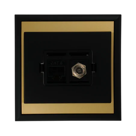 Gniazda-komputerowe - czarno-złote gniazdo internetowe z antenowym typu f tv/f+rj45/l luna abex 