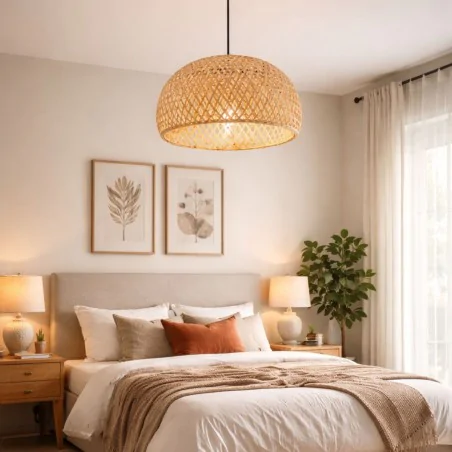 Lampy-sufitowe - lampa sufitowa w stylu boho oprawa wisząca bambusowa e27 denis 38cm lvt 