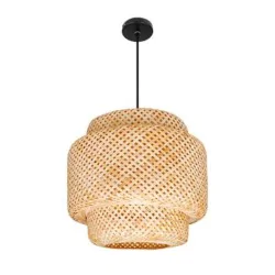 Lampy-sufitowe - lampa sufitowa do sypialni boho oprawa wisząca bambusowa e27 40cm poli lvt