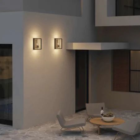 Kinkiety-ogrodowe - kinkiet ścienny zewnętrzny lampa elewacyjna prostokątna czarna skierowana w górę malva emos 