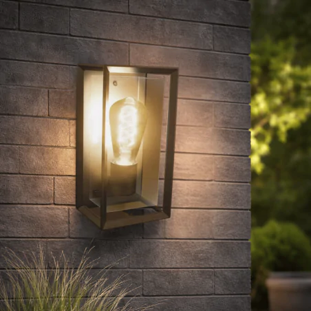 Kinkiety-ogrodowe - kinkiet ścienny zewnętrzny lampa elewacyjna prostokątna czarna skierowana w górę malva emos 