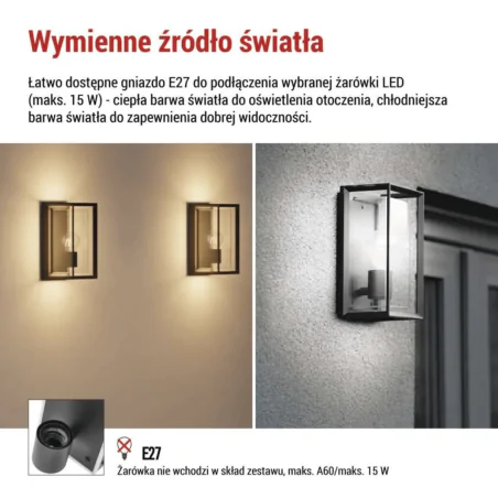 Kinkiety-ogrodowe - kinkiet ścienny zewnętrzny lampa elewacyjna prostokątna czarna skierowana w górę malva emos 