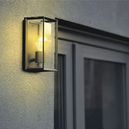 Kinkiety-ogrodowe - kinkiet ścienny zewnętrzny lampa elewacyjna prostokątna czarna skierowana w górę malva emos 