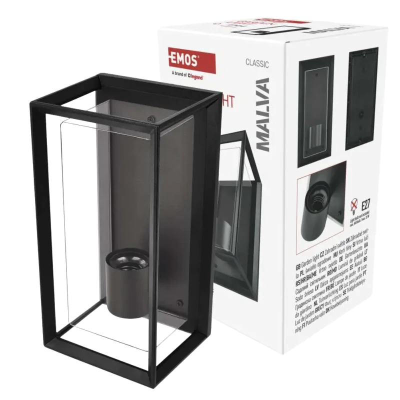 Kinkiety-ogrodowe - kinkiet ścienny zewnętrzny lampa elewacyjna prostokątna czarna skierowana w górę malva emos firmy EMOS 