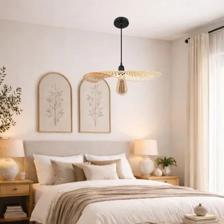 Lampy-sufitowe - lampa sufitowa modna boho oprawa wisząca bambusowa kapelusz e27 45cm kilio lvt 