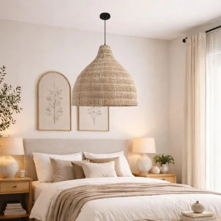 Lampy-sufitowe - lampa sufitowa boho duża oświetlenie rattanowe do sypialni e27 lopez lvt 