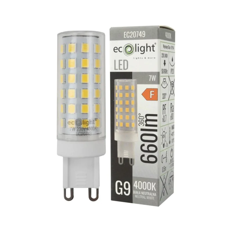 Gwint-trzonek-g9 - mocna żarówka led g9 7w neutralna 4000k 660lm ec20749 eco-light firmy ECOLIGHT 