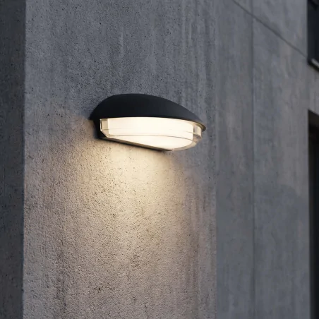 Kinkiety-ogrodowe - elewacyjny kinkiet led zaokrąglony czarny lampa zewnętrzna 12w neutralna alabama polux/goldlux 