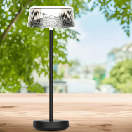 Ozdobne-oswietlenie-do-ogrodu - lampka stołowa led z akumulatorem na stolik lampa na taras i balkon czarna casablanca polux/goldlux 