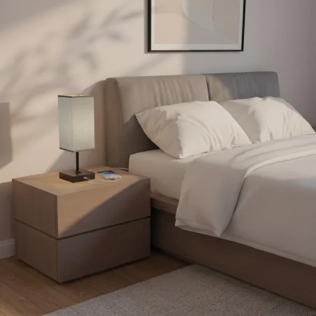 Lampki-biurkowe - szara lampka nocna na stolik z portami do ładowania telefonu santi ideus 