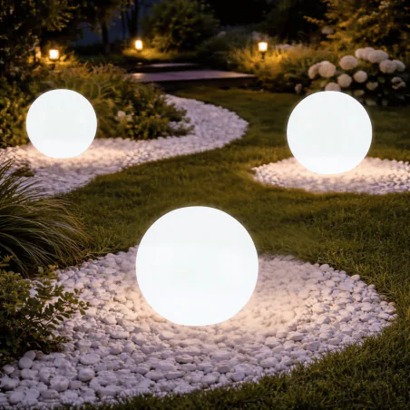 Lampy-kule-ogrodowe - lampa solarna kula do ogrodu o średnicy 40cm z neutralnym światłem 4000k polux/goldlux 