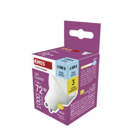 Gwint-trzonek-gu10 - mocna żarówka led gu10 z zimnym światłem gu10 7w 6500k emos 