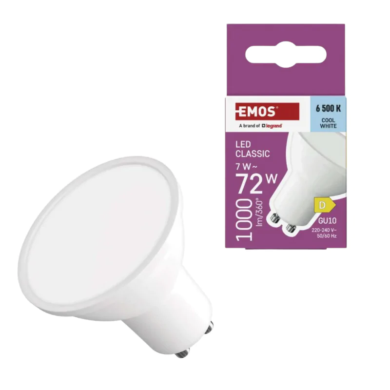 Gwint-trzonek-gu10 - mocna żarówka led gu10 z zimnym światłem gu10 7w 6500k emos firmy EMOS 