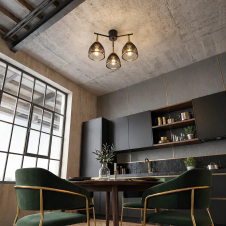 Lampy-sufitowe - lampa sufitowa potrójna loftowa żyrandol czarno-złoty loras ideus 