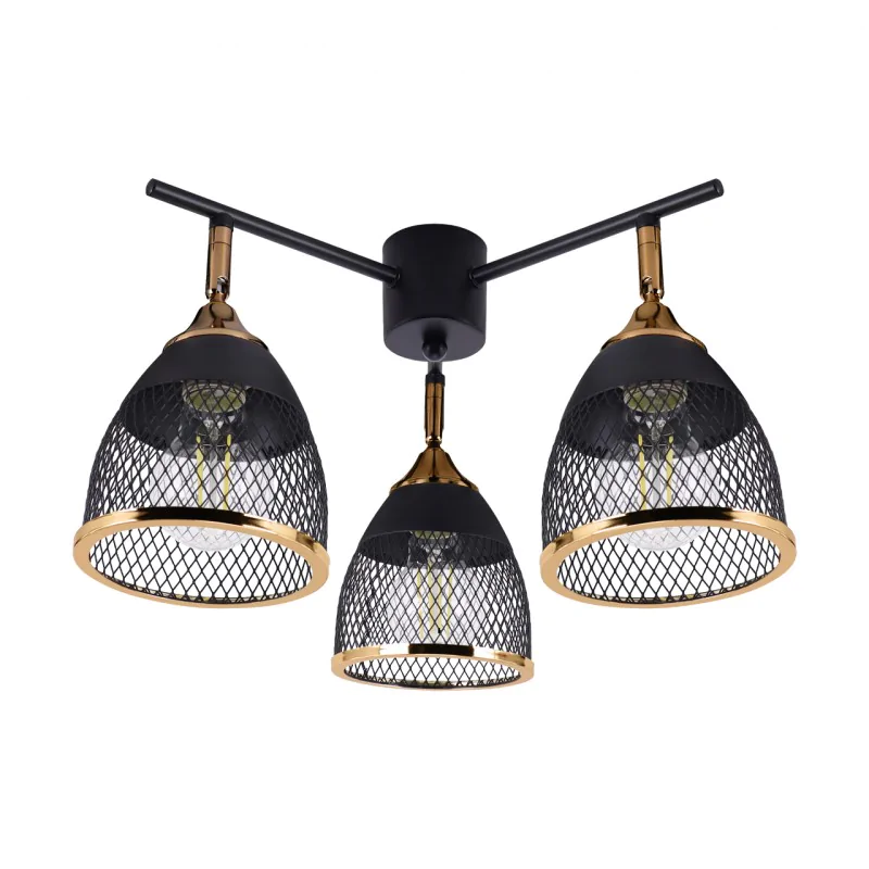 Lampy-sufitowe - lampa sufitowa potrójna loftowa żyrandol czarno-złoty loras ideus firmy IDEUS - STRUHM 