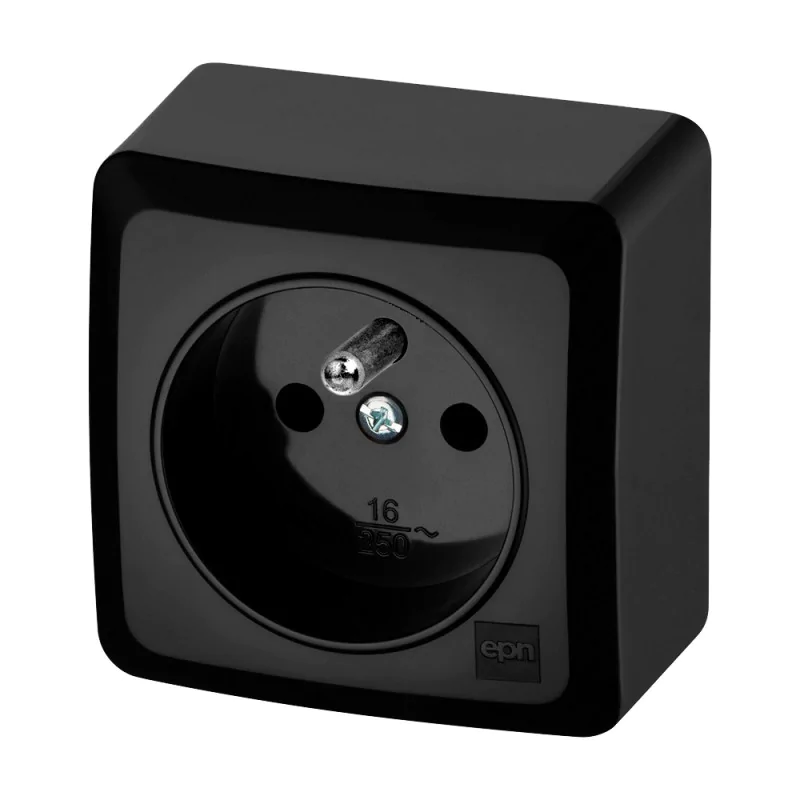 Gniazda-pojedyncze-natynkowe - czarne gniazdo kontakt z uziemieniem natynkowy  ip20 berg elektro-plast firmy Elektro-Plast 